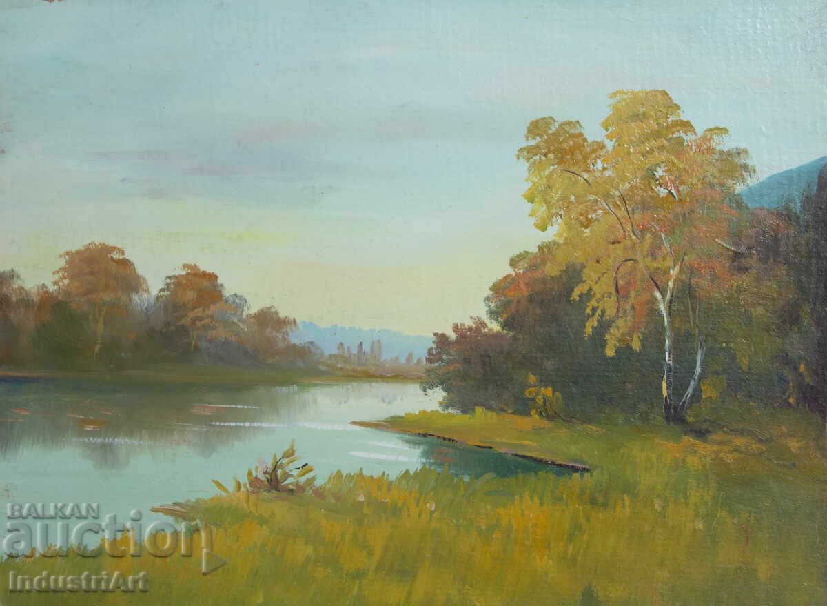 Old oil painting spring landscape river