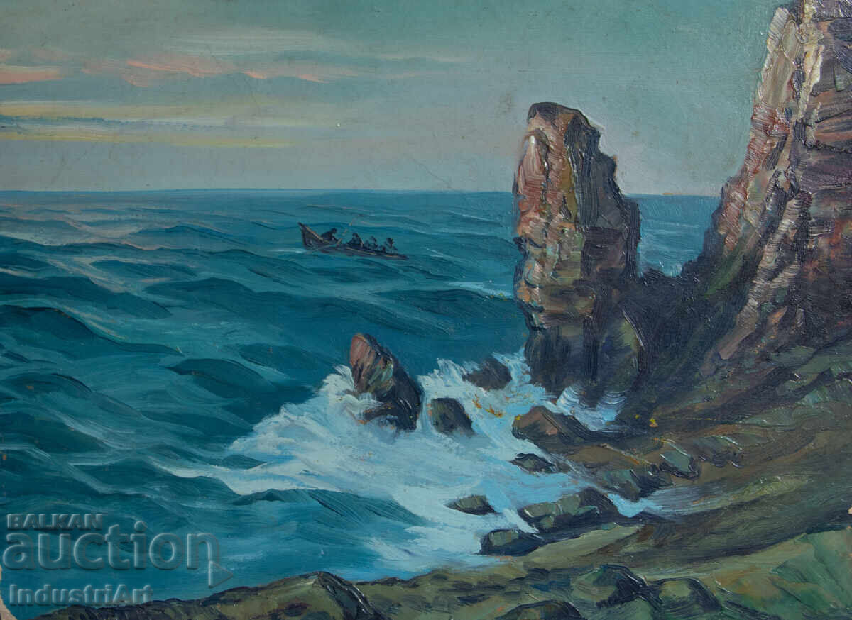 Tablou vechi în ulei, peisaj marin cu preț 170.00 BGN | € 86.92