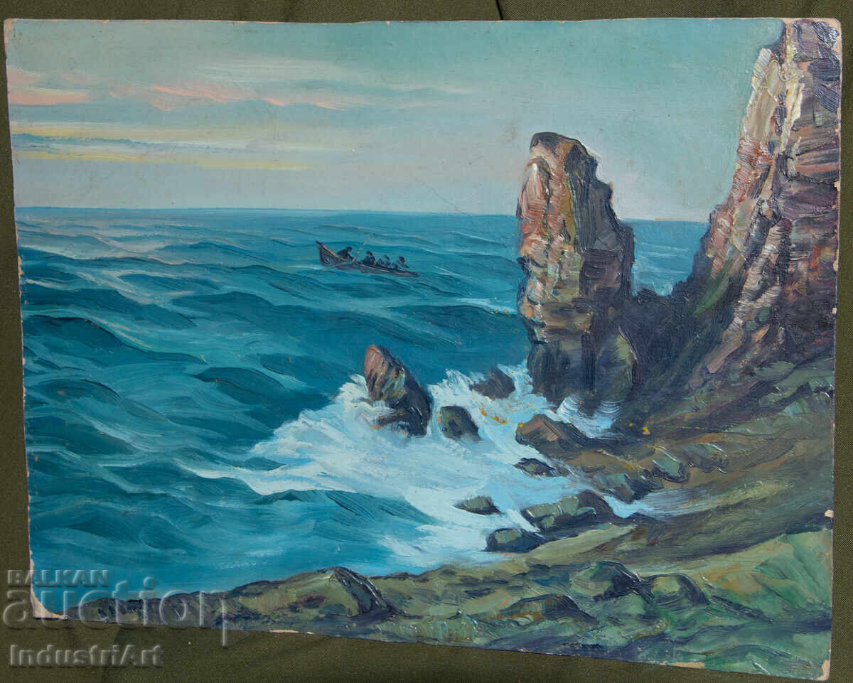 Livrarea Tablou vechi în ulei, peisaj marin