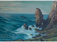 Παλιός ελαιογραφία θαλασσογραφία