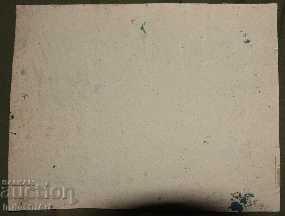 Παλαιό ελαιογραφία, σκηνή χωριού, ορεινή γέφυρα - 7