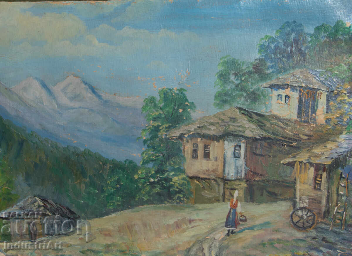 Old oil painting, genre scene, village landscape with price 180.00 BGN | € 92.03