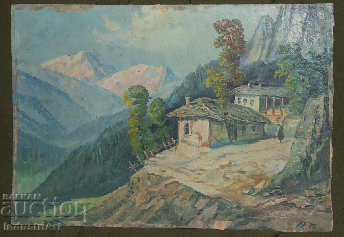 Old oil painting, genre scene, rural landscape, country road with price 190.00 BGN | € 97.15