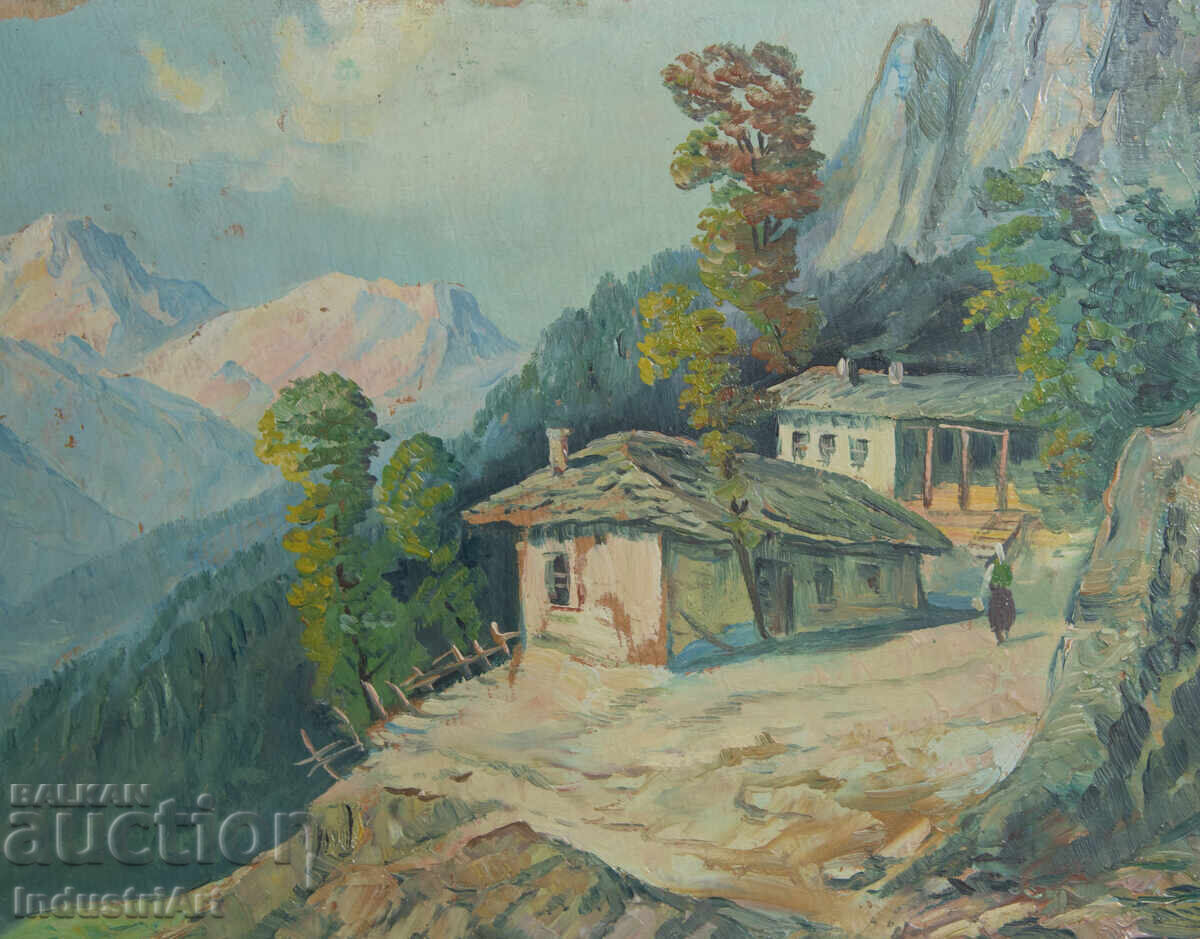 Delivery of Old oil painting, genre scene, rural landscape, country road