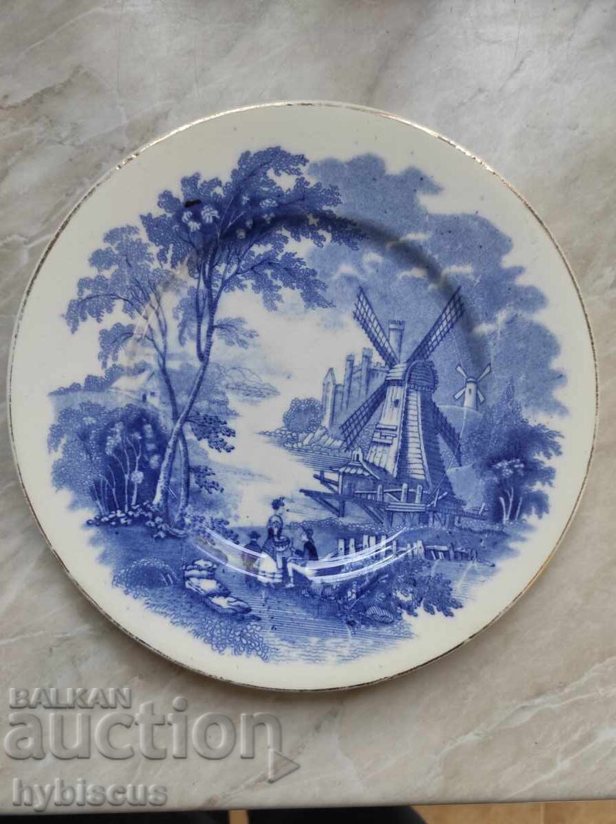 Antique English PALISSY WARE plate with a windmill Antique English PALISSY WARE plate with a windmill