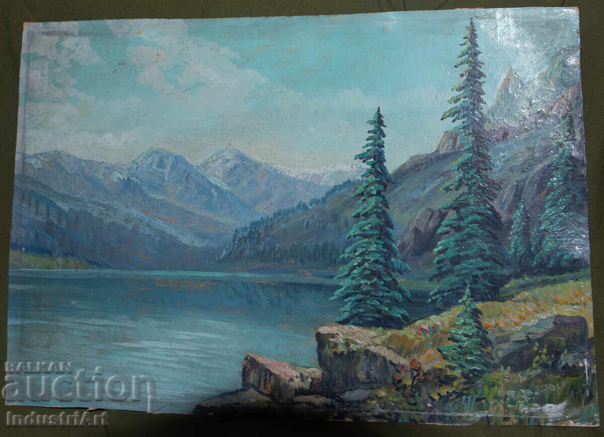 Old oil painting landscape mountain lake with price 230.00 BGN | € 117.60