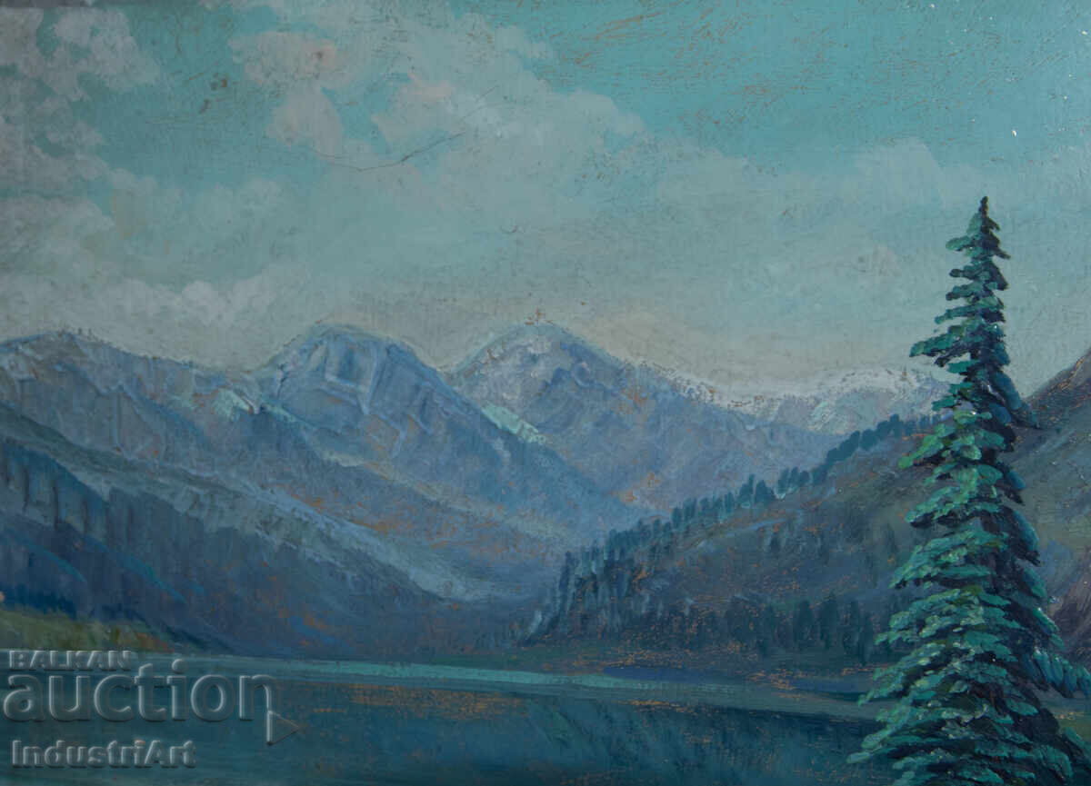 Delivery of Old oil painting landscape mountain lake