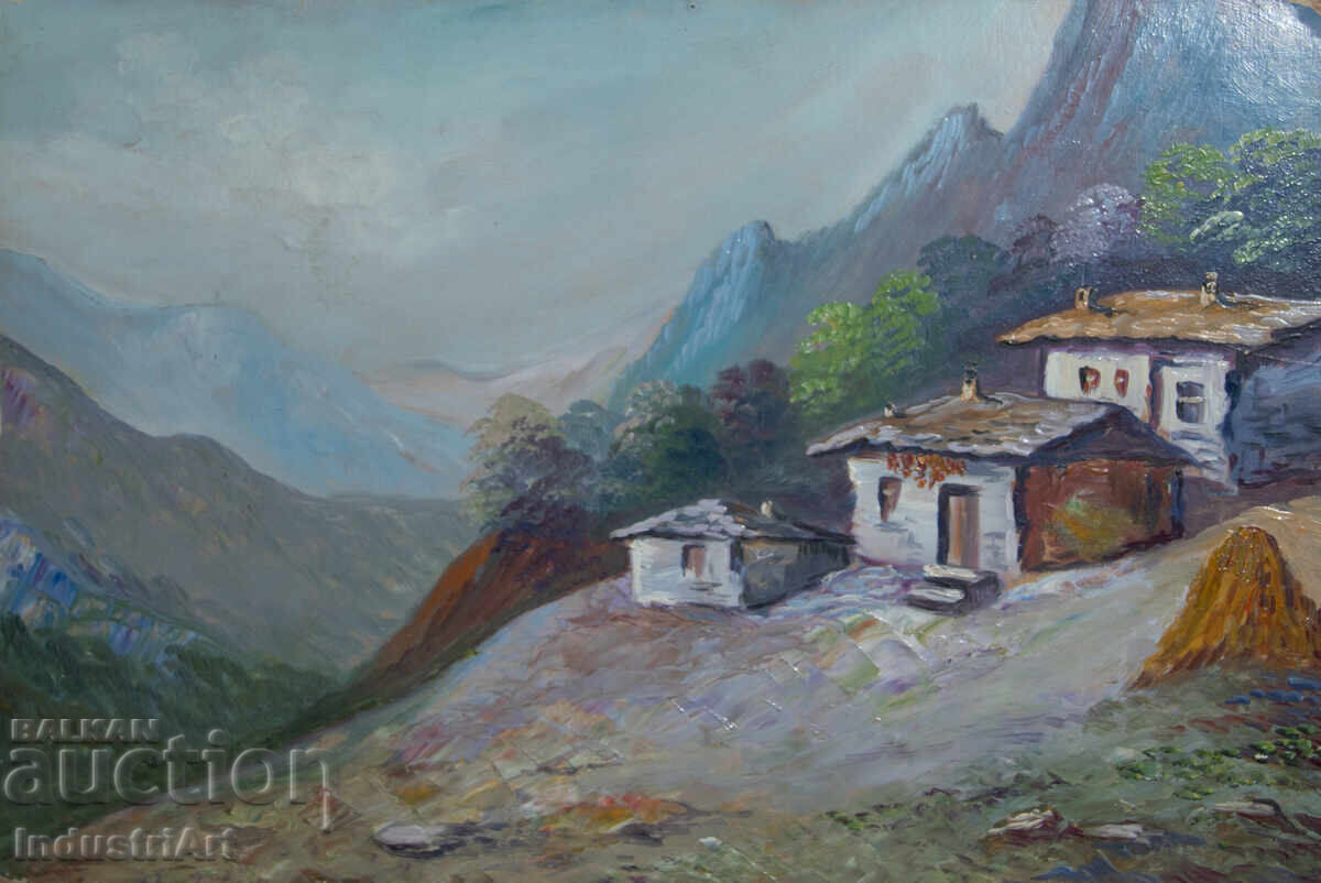 Auction  Old oil painting landscape mountain idyll