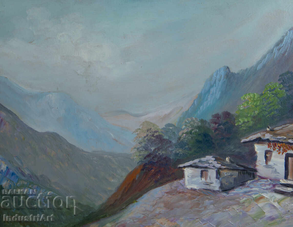 Delivery of Old oil painting landscape mountain idyll