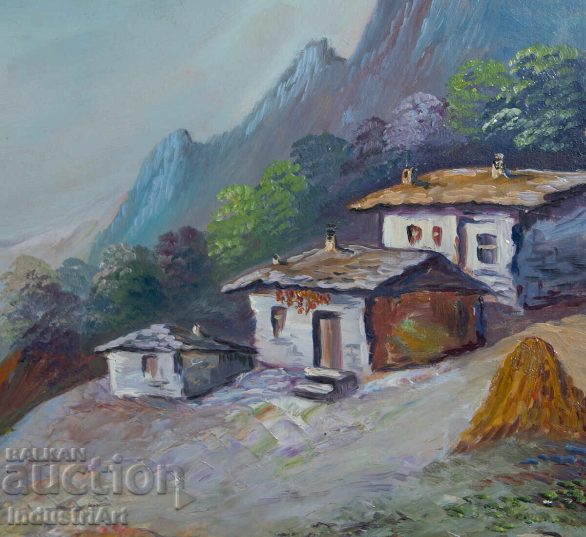 Old oil painting landscape mountain idyll - 5
