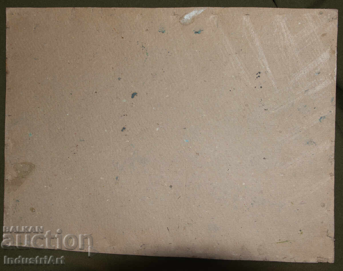 Veche pictură în ulei, peisaj rural cu pod montan - 6