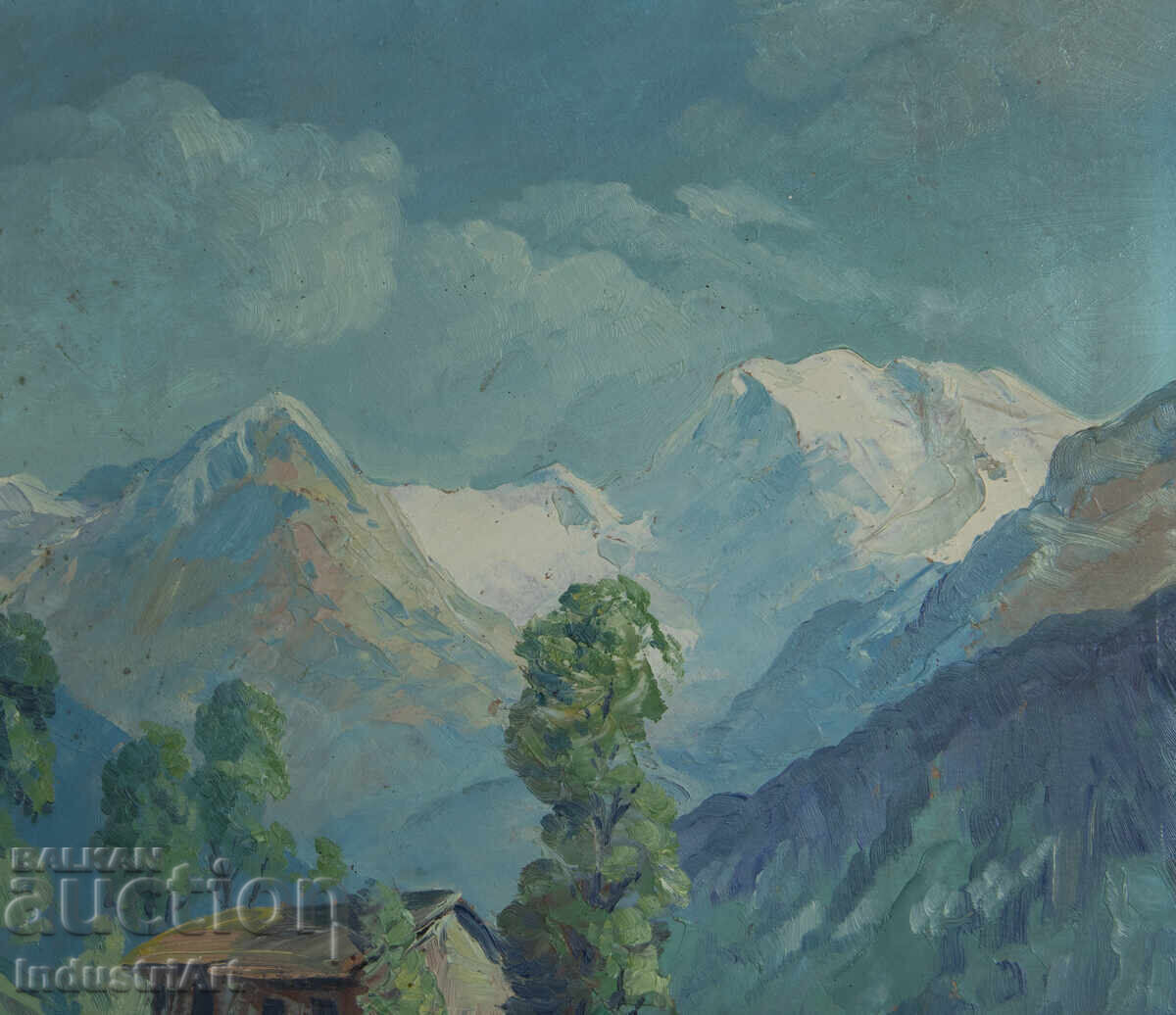 Delivery of Old oil painting, genre scene, mountain road
