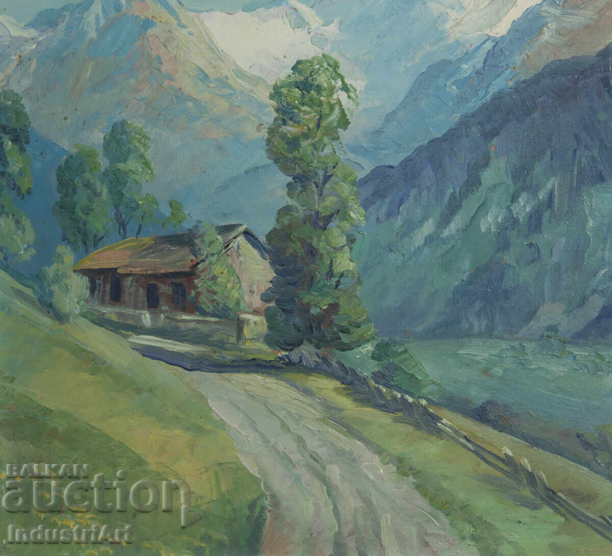 Old oil painting, genre scene, mountain road - 5