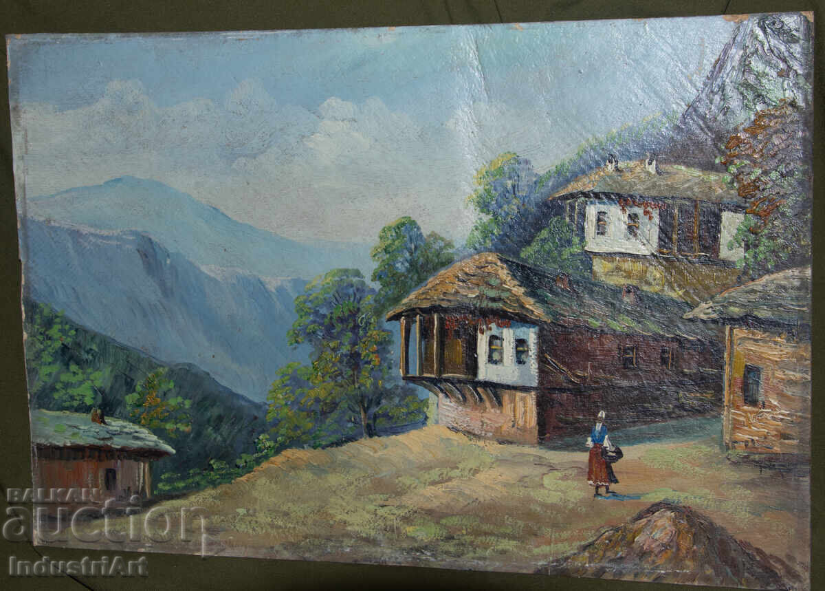Old oil painting, genre scene, village landscape with price 220.00 BGN | € 112.48
