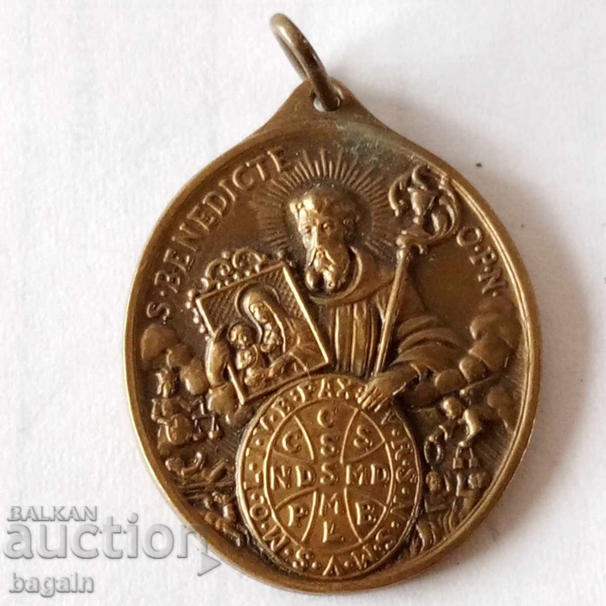 Auction  Bronze Catholic Medal. St. Benedict
