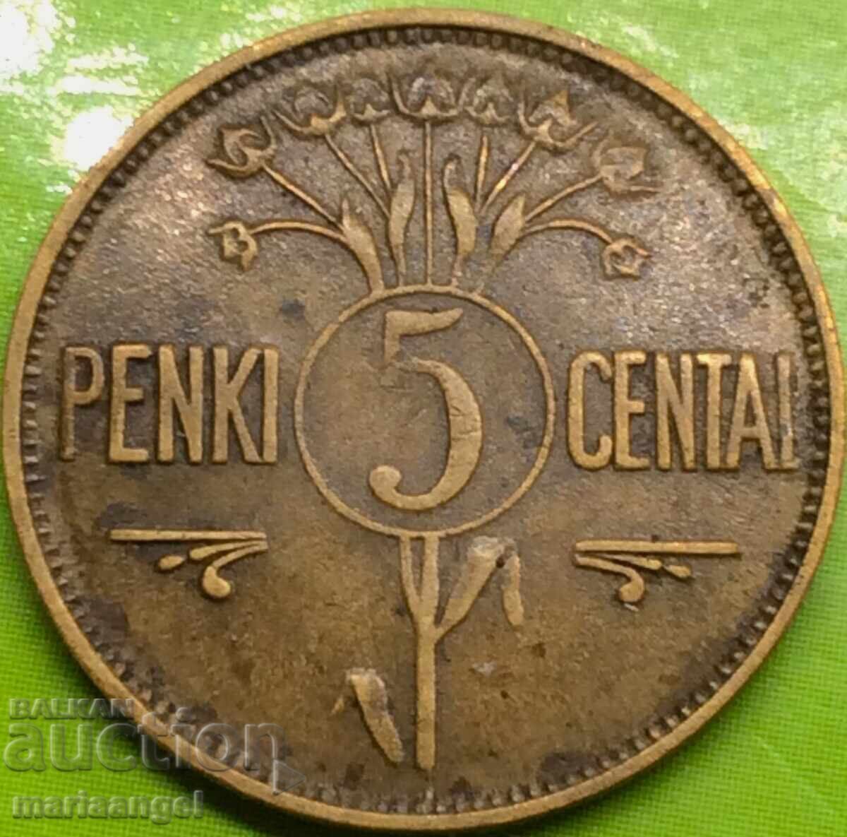 5 cents 1925 Lithuania 5 centai - 7 5 cents 1925 Lithuania 5 centai - 7