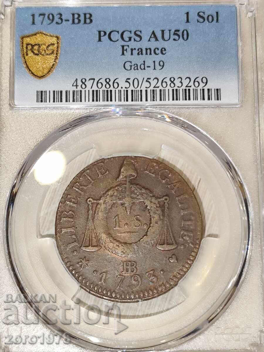 1 Sol 1793BB Franța AU 50 1 Sol 1793BB Franța AU 50