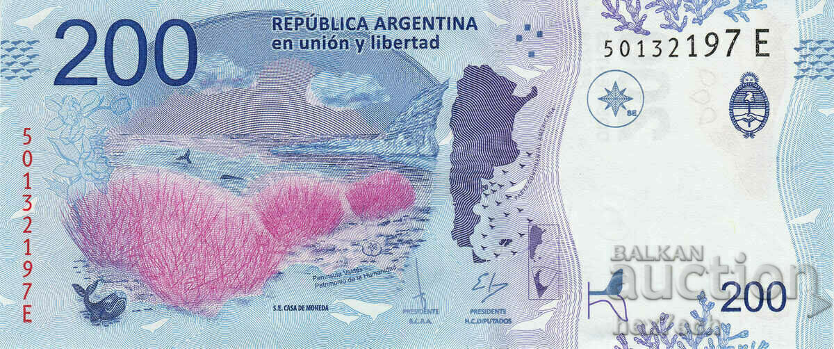 Auction  ❤️ ⭐ Argentina 2016 200 pesos UNC new ⭐ ❤️