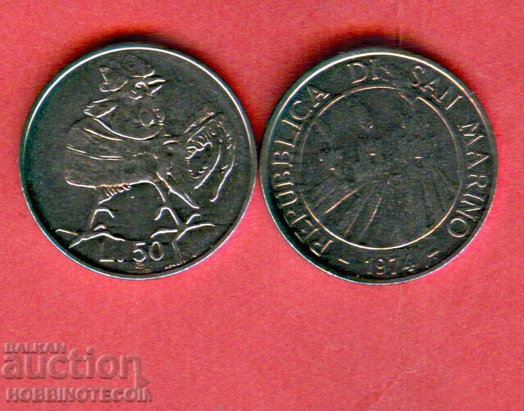 SAN MARINO SAN MARINO 50 Lire PĂUN emisiune 1974 NOUĂ UNC
