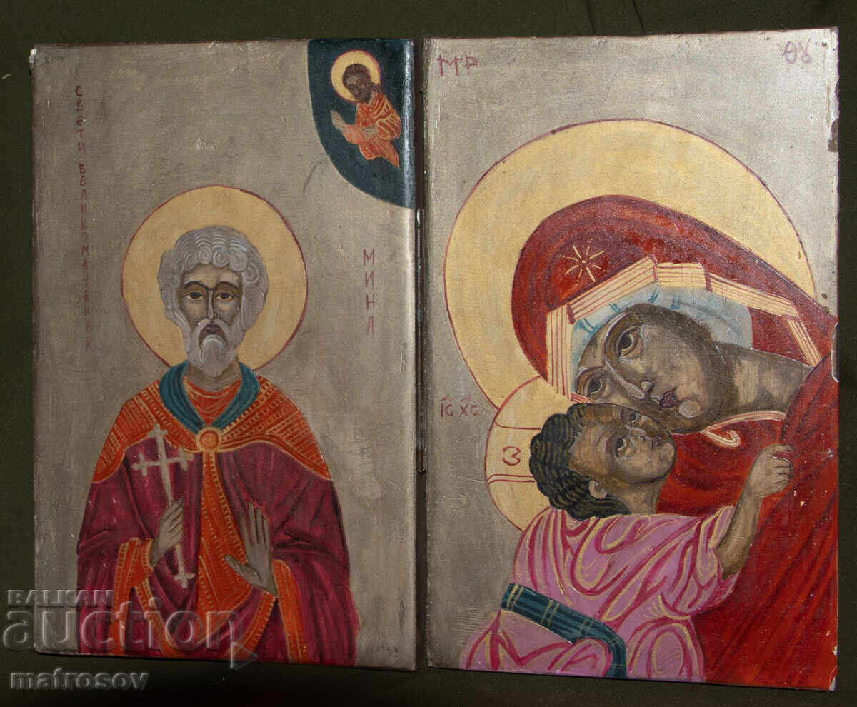 Аукцион Диптих икона Свети Мина, Света Богородица с Младенеца Аукцион Диптих икона Свети Мина, Света Богородица с Младенеца