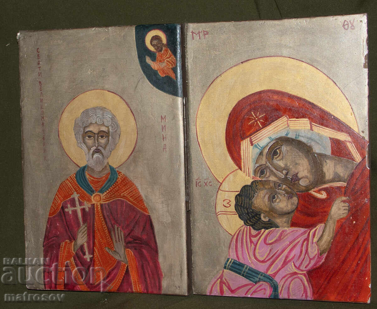 Диптих икона Свети Мина, Света Богородица с Младенеца Диптих икона Свети Мина, Света Богородица с Младенеца