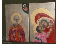 Diptic icoană Sfântul Mina, Sfânta Fecioară Maria cu Pruncul