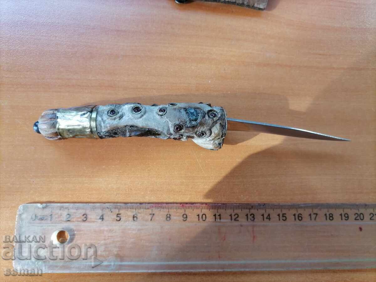 Delivery of Old knife with carved handle, bronze, stones
