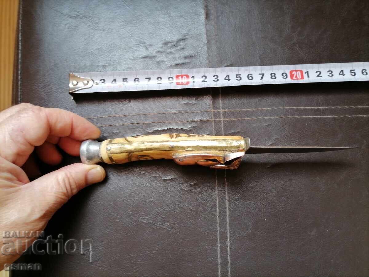 Auction  Old knife with carved handle, horse head, bronze, stones