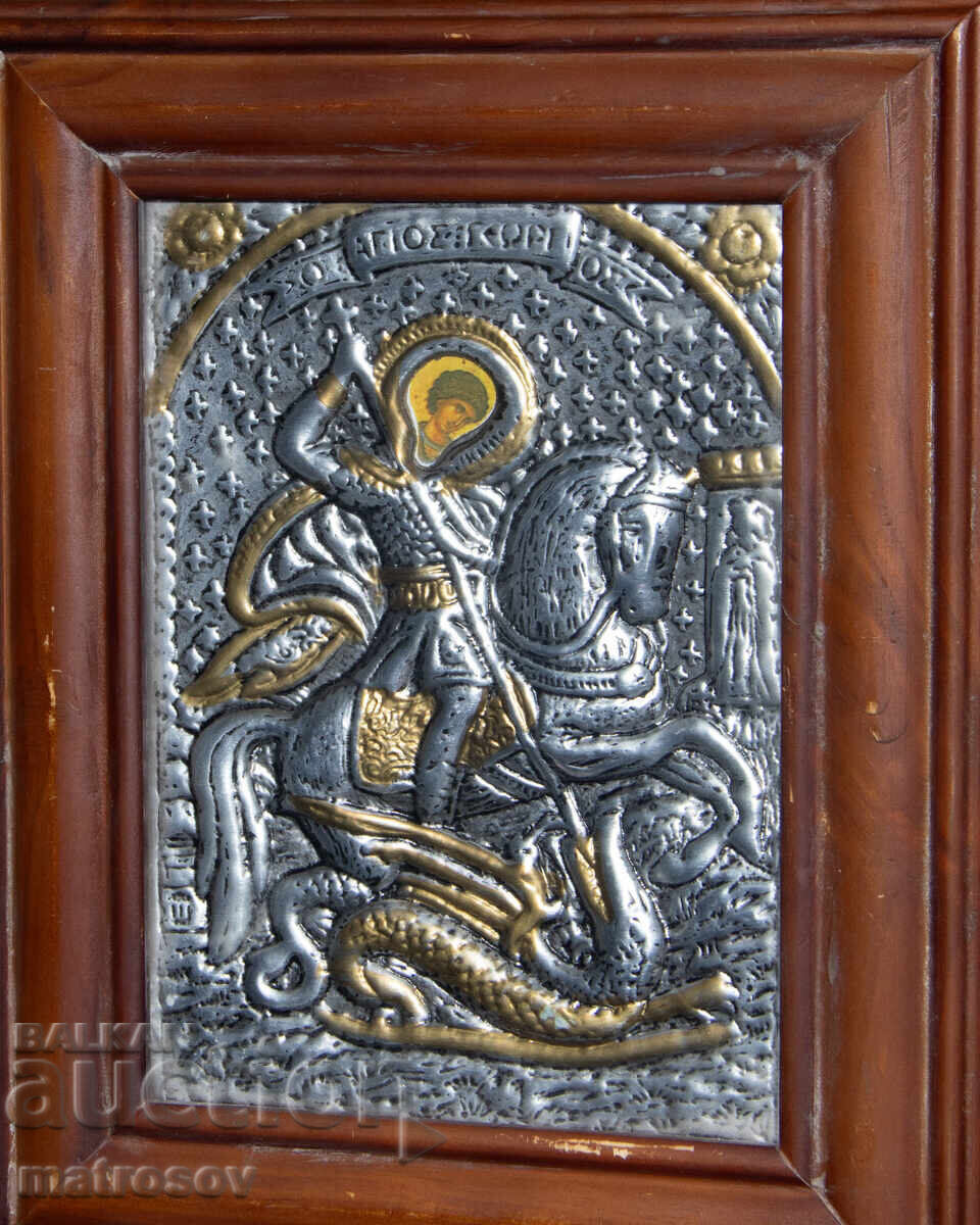 Licitație Icoană, ramă metalică, litografie, Sfântul Gheorghe, Purtătorul de Biruință