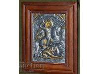 Icoană, ramă metalică, litografie, Sfântul Gheorghe, Purtătorul de Biruință