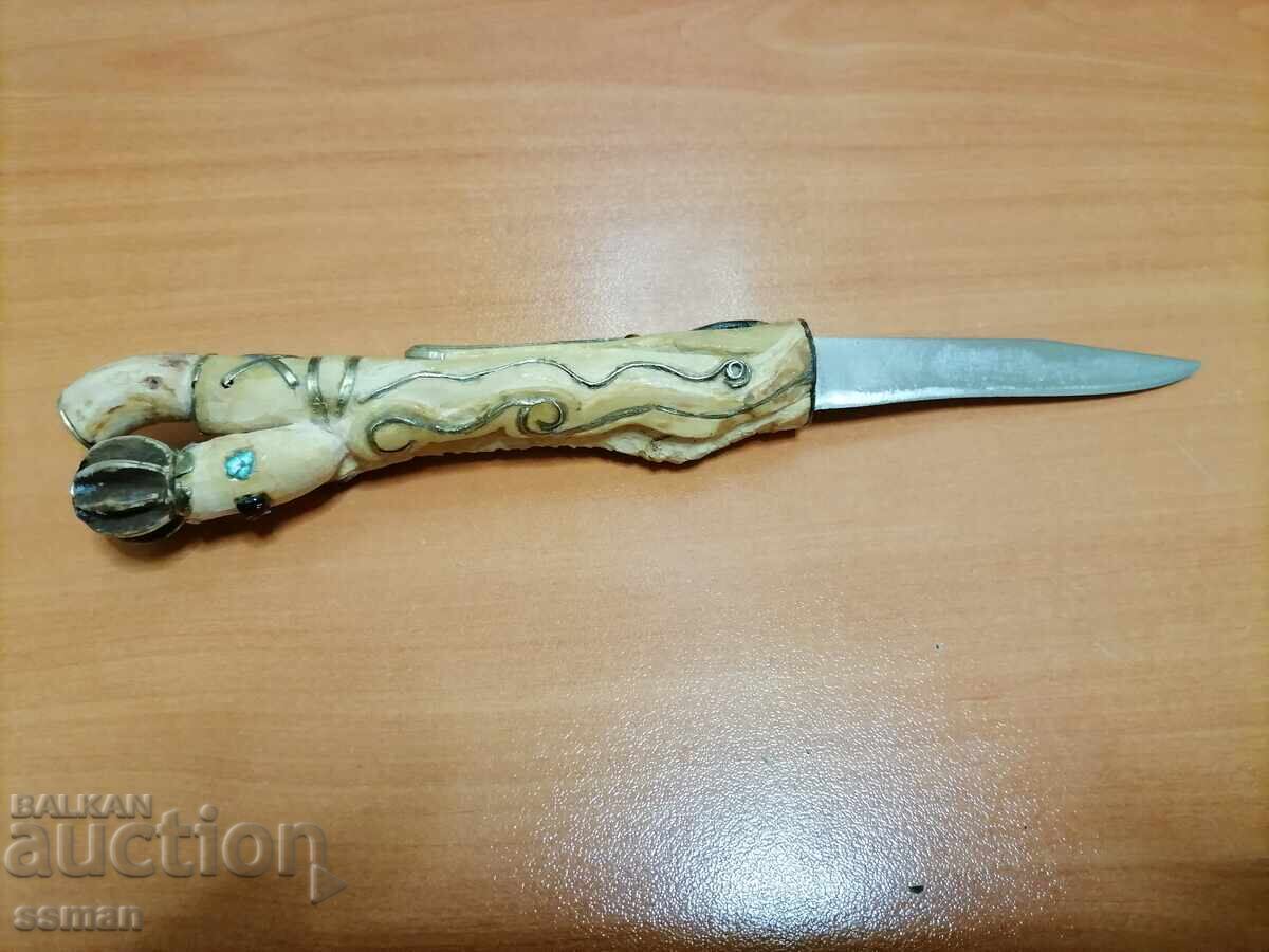 Παλαιό μαχαίρι με σκαλιστή λαβή μπρούντζος πέτρες - 3 με τιμή 35.00 BGN | € 17.90