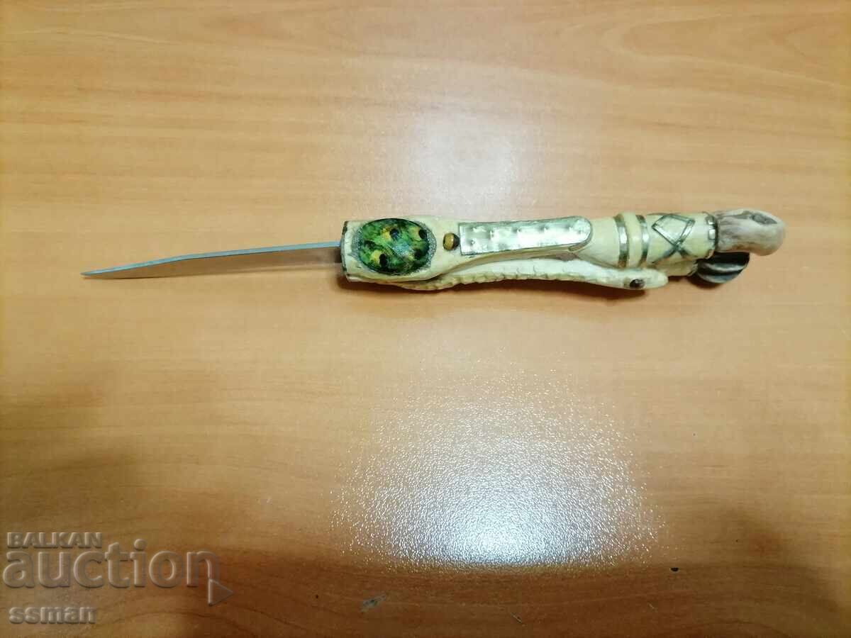 Παράδοση Παλαιό μαχαίρι με σκαλιστή λαβή μπρούντζος πέτρες - 3