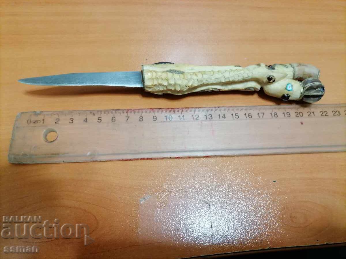 Παλαιό μαχαίρι με σκαλιστή λαβή μπρούντζος πέτρες - 3