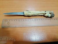 стар нож с резбована дръжка бронз камъни-3