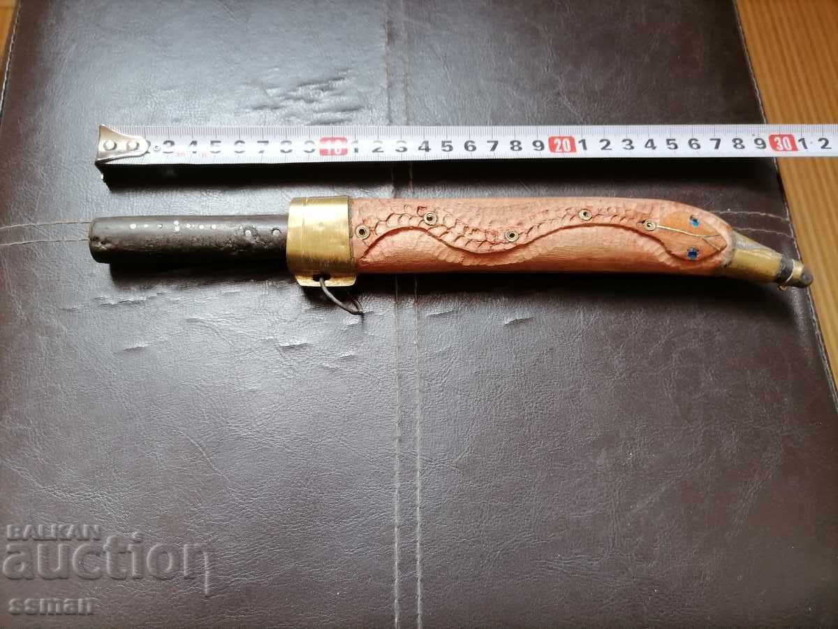 Old shepherd's knife with sheath, carving, stones, bronze with price 35.00 BGN | € 17.90