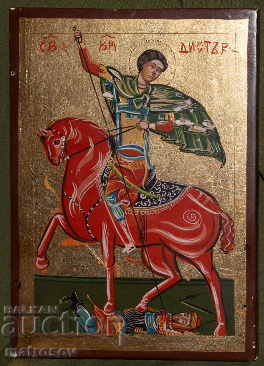 Sfântul Dimitrie, icoană pictată manual, tempera, aurire Sfântul Dimitrie, icoană pictată manual, tempera, aurire