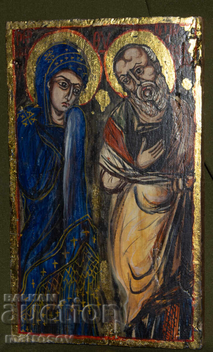 Icon, tempera, gold leaf, Holy Mother with the Child, St. Joseph