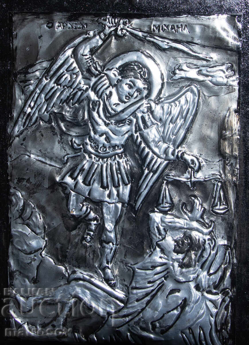 Handmade metal icon, bas-relief, St. Archangel Michael