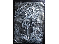 Handmade metal icon, bas-relief, St. Archangel Michael