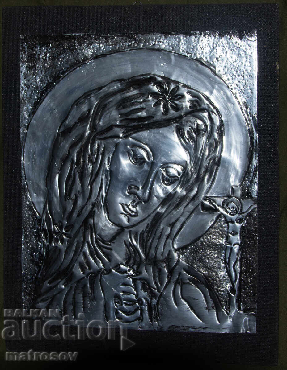 Handmade metal icon, bas-relief, St. Mary with price 200.00 BGN | € 102.26