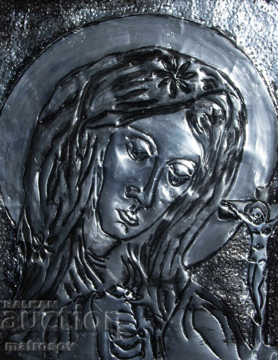 Auction  Handmade metal icon, bas-relief, St. Mary