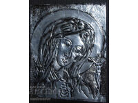 Handmade metal icon, bas-relief, St. Mary