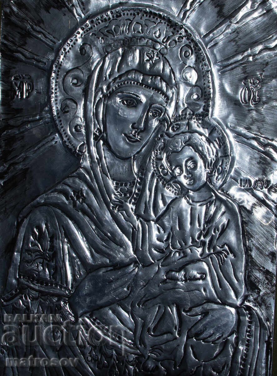 Auction  Metal icon, bas-relief, Holy Virgin Mary and the Infant