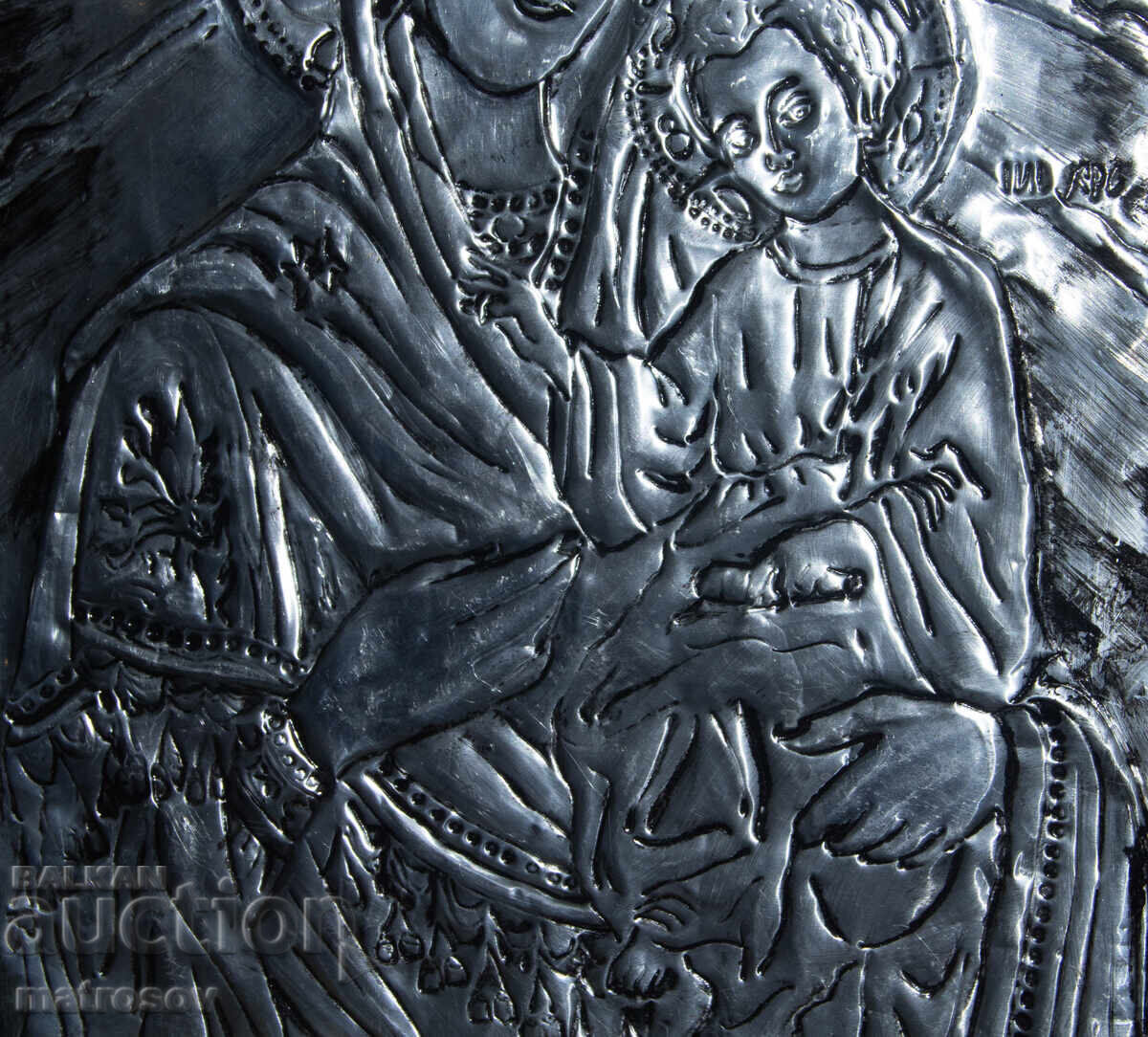 Metal icon, bas-relief, Holy Virgin Mary and the Infant - 5