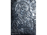 Icoană metalică, basorelief, Sfânta Fecioară Maria și Pruncul