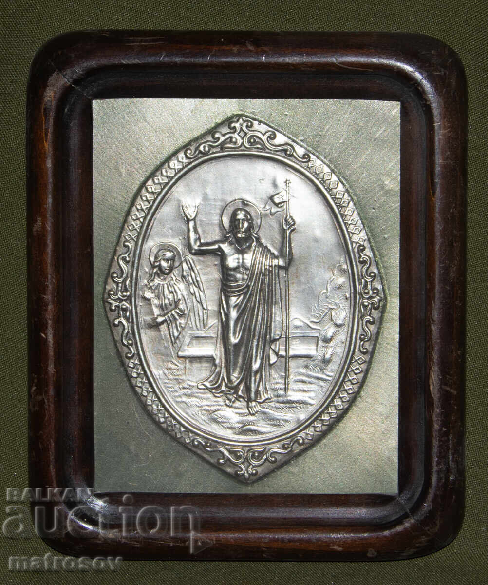 Ръчно изработена метална икона, барелеф, Възкресение