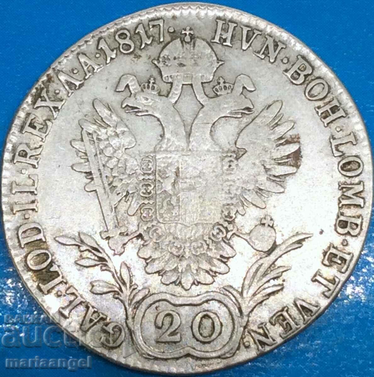 Livrarea 20 Kreuzer 1817 Austria A - Viena Ungaria Argint Livrarea 20 Kreuzer 1817 Austria A - Viena Ungaria Argint
