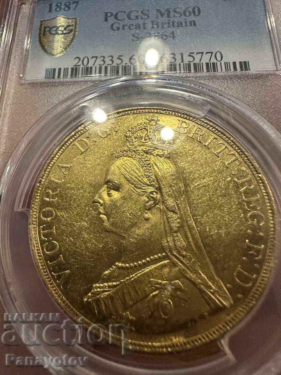 Доставка на Виктория 5 паунда лири суверен злато 1887 АНГЛИЯ  PCGS МS 60