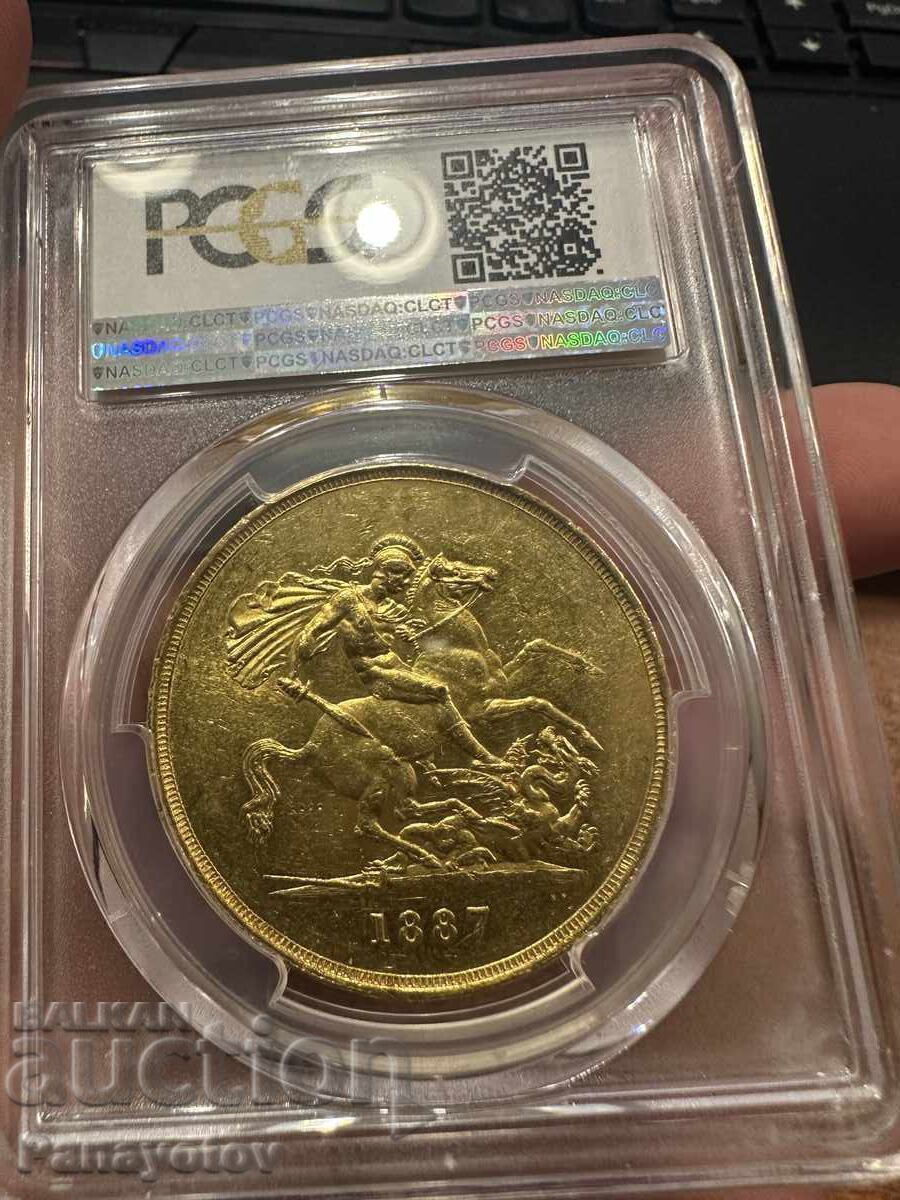 Виктория 5 паунда лири суверен злато 1887 АНГЛИЯ  PCGS МS 60 - 5