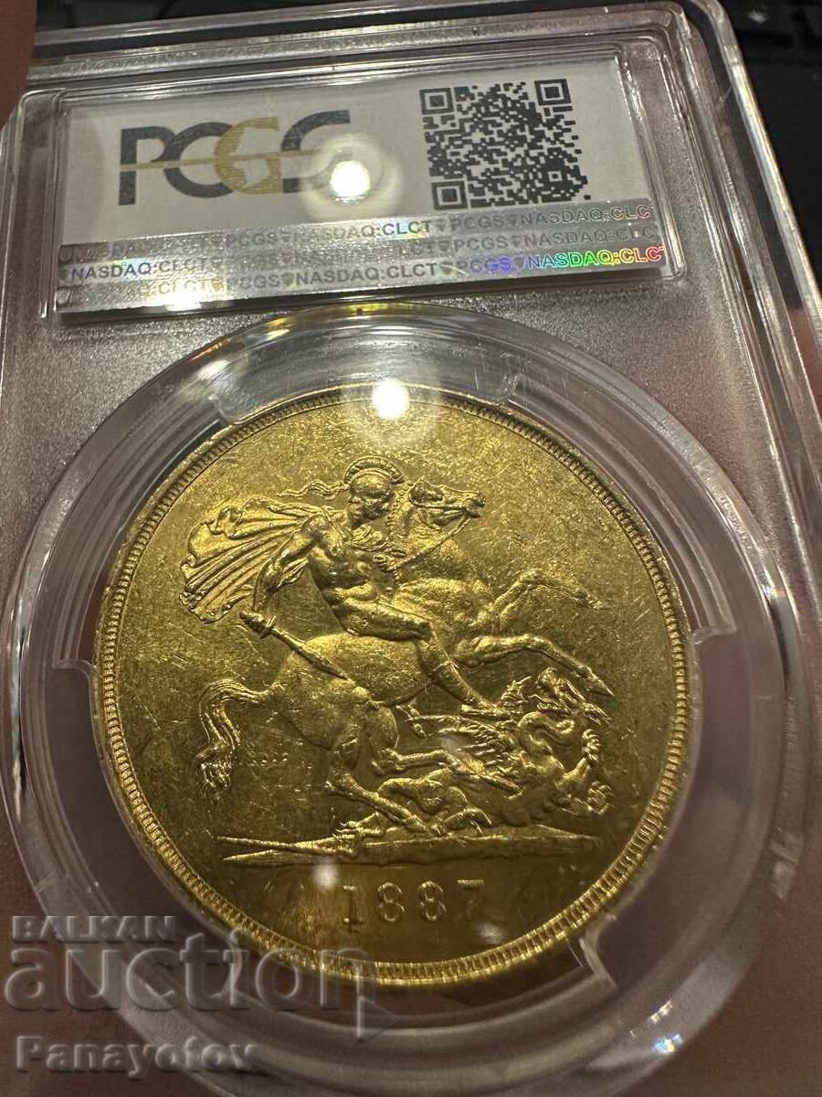 Виктория 5 паунда лири суверен злато 1887 АНГЛИЯ  PCGS МS 60 - 6